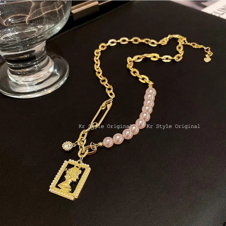 14K Gold Plated Mixed with Dainty Pearl Necklace for Women LJ46