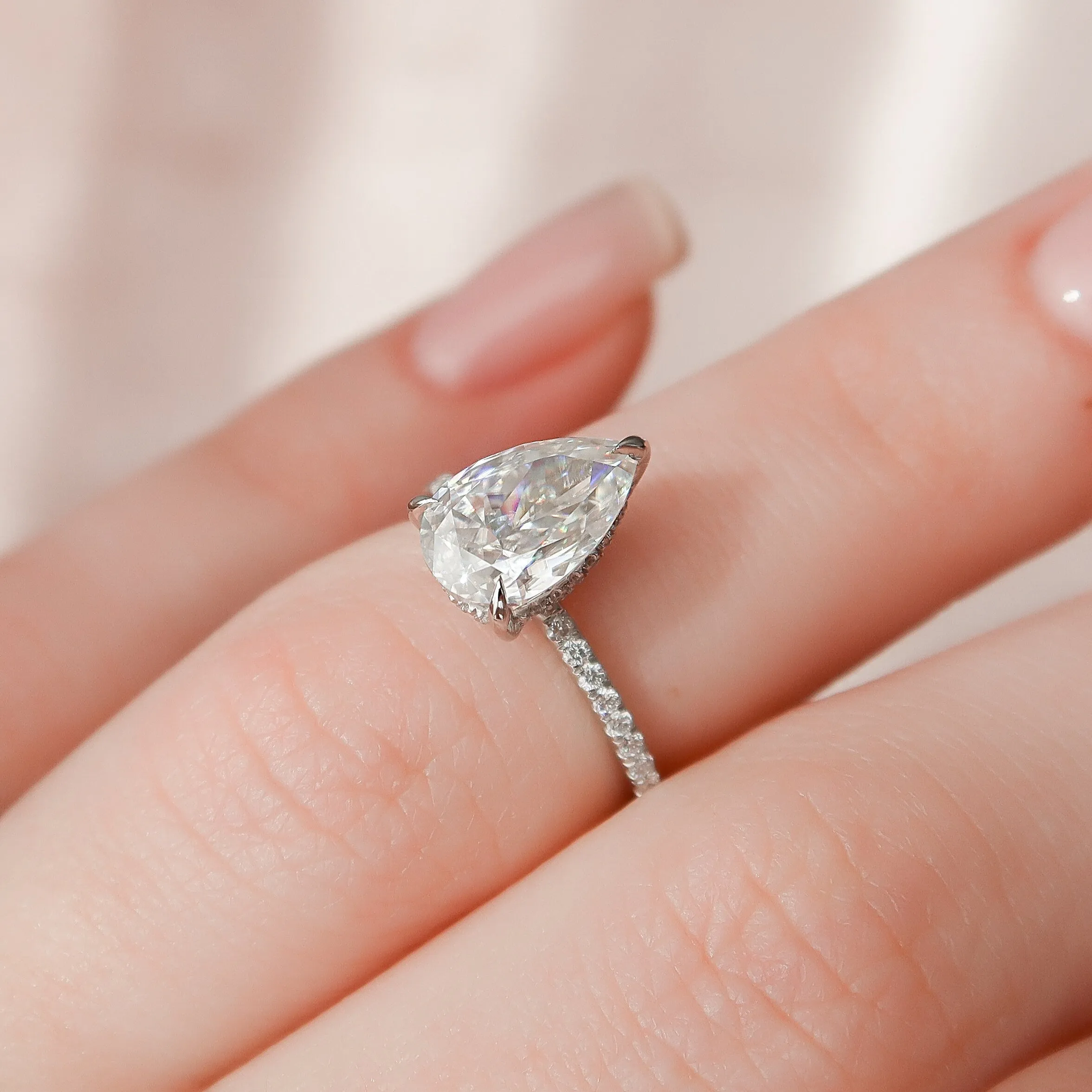 1.50 CT-3.50 CT Pear Cut Moissanite Hidden Halo Solitaire Engagement Ring