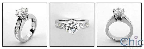 1.75 Round Brilliant Cubic Zirconia Engagement Ring Channel Set Princess Sides 14K White Gold
