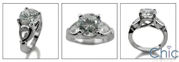 3 Stone 2.25 Round Pear Shape Cubic Zirconia Cz Ring