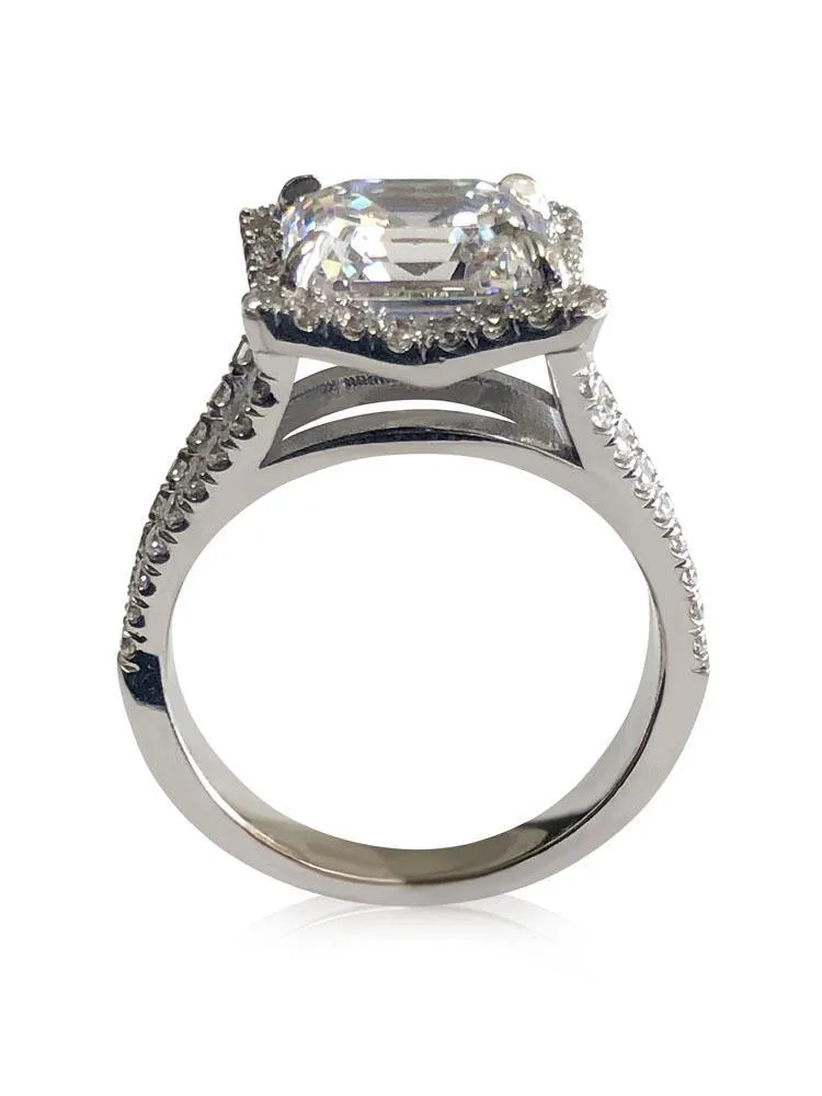 5 Carat Asscher Cut Split Shank Engagement ring 14K White Gold