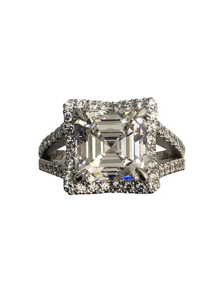 5 Carat Asscher Cut Split Shank Engagement ring 14K White Gold