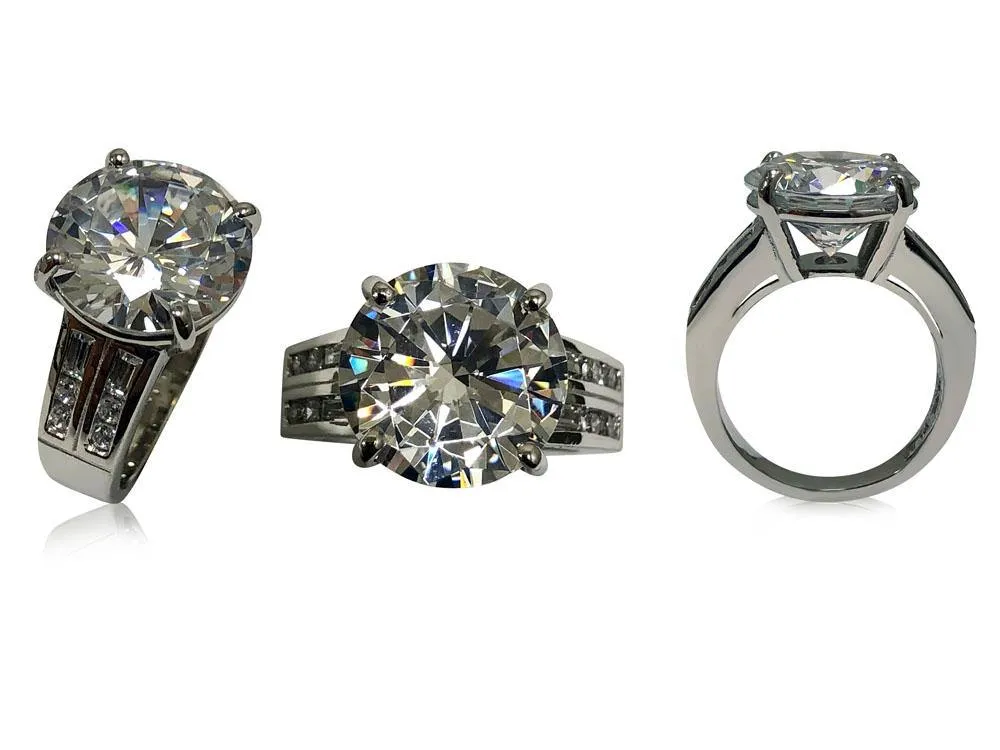 6 carat Round Brilliant Cubic Zirconia Engagement Ring with Channel sides