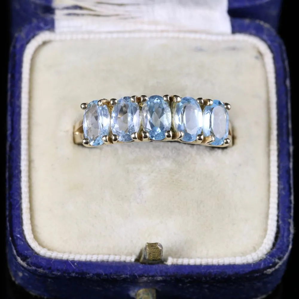 Aquamarine Five Stone Ring 9Ct Yellow Gold