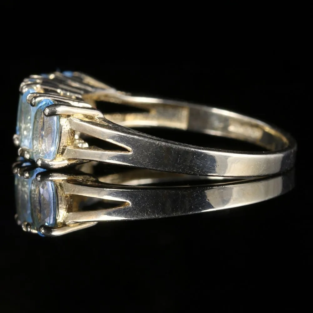 Aquamarine Five Stone Ring 9Ct Yellow Gold