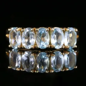Aquamarine Five Stone Ring 9Ct Yellow Gold