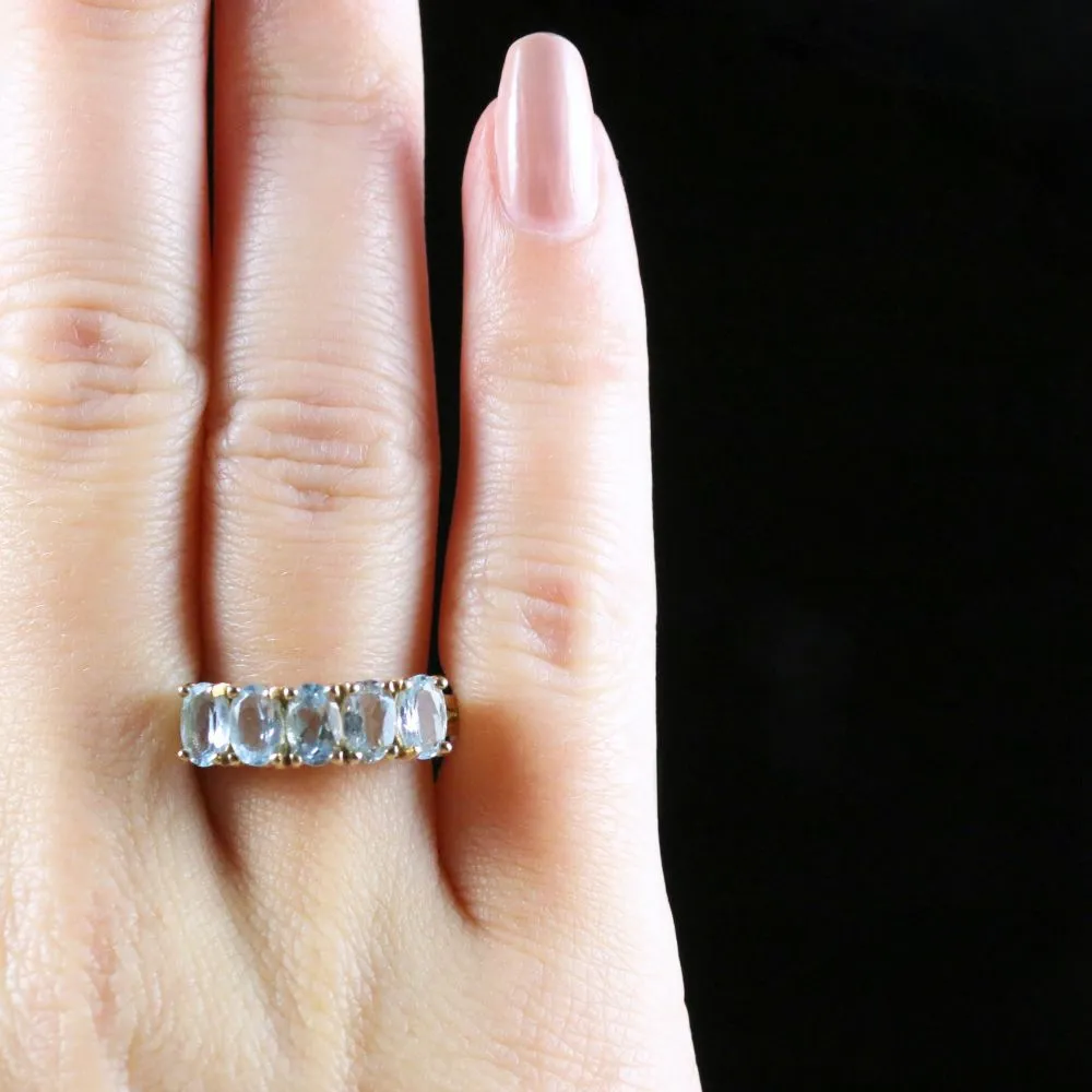Aquamarine Five Stone Ring 9Ct Yellow Gold