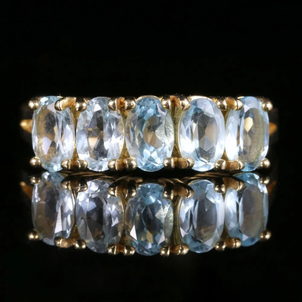 Aquamarine Five Stone Ring 9Ct Yellow Gold