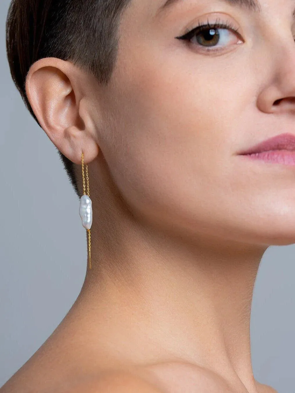Biwa Pearl Chain Earrings