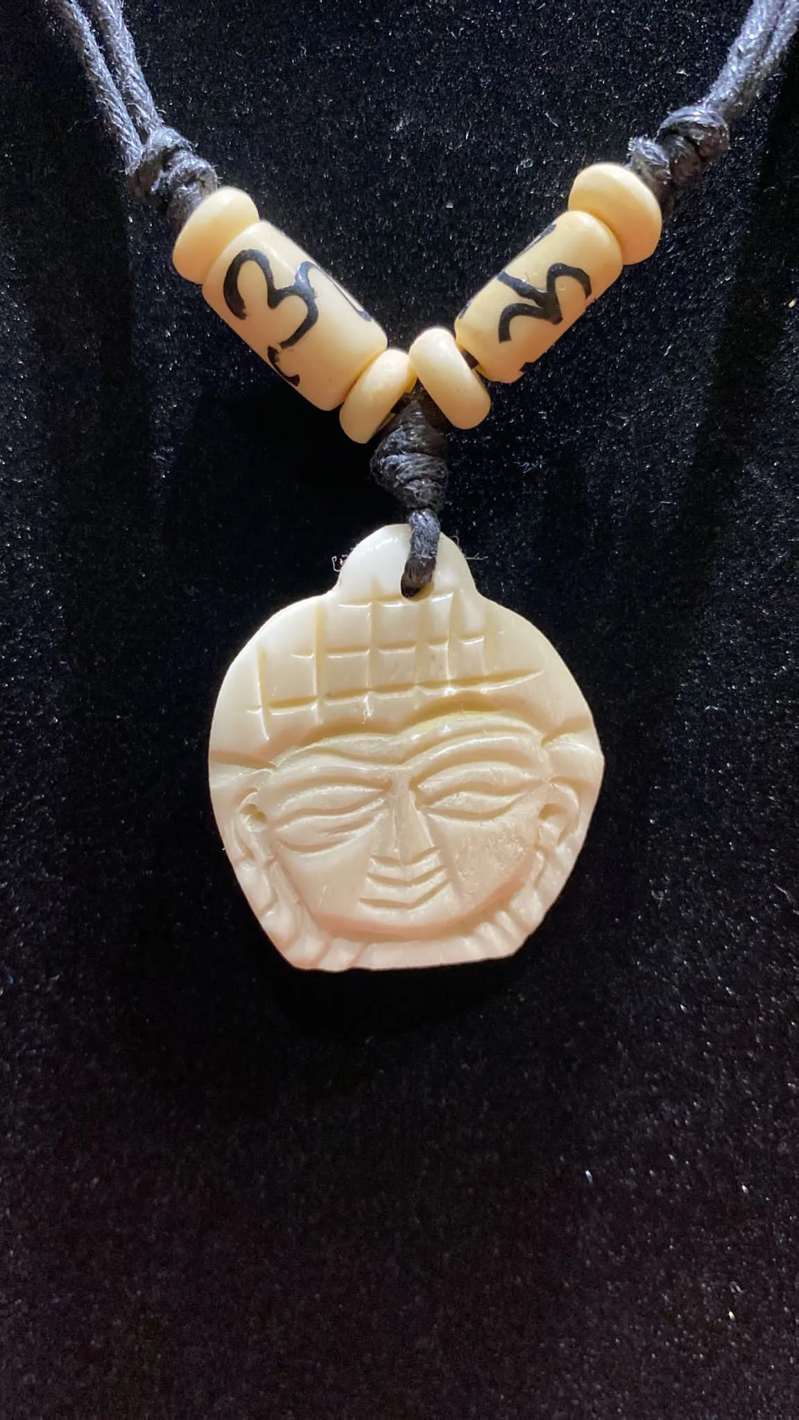 Buddha Bust Adjustable Length Water Buffalo Bone Necklace