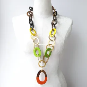 Colorful and Trendy Necklace J18075, Made by Buffalo Horn and Lacquer