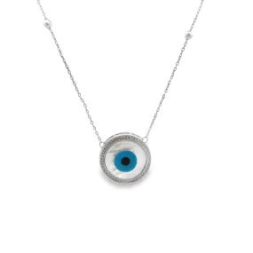 Evil Eye Necklace With CZ Stones And Pearls (G106)