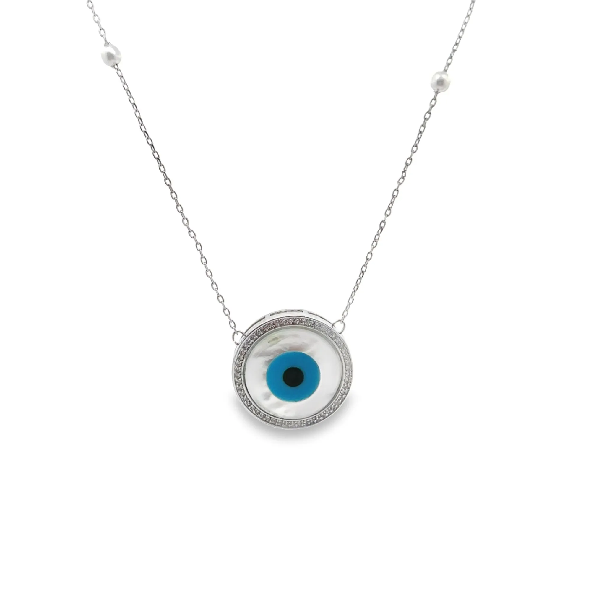 Evil Eye Necklace With CZ Stones And Pearls (G106)
