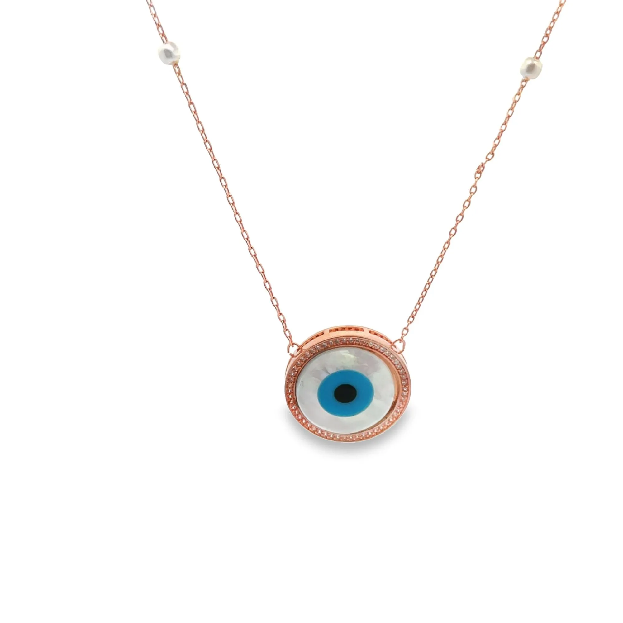 Evil Eye Necklace With CZ Stones And Pearls (G106)
