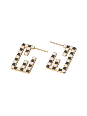 Geometric Black and White Enamel Earrings