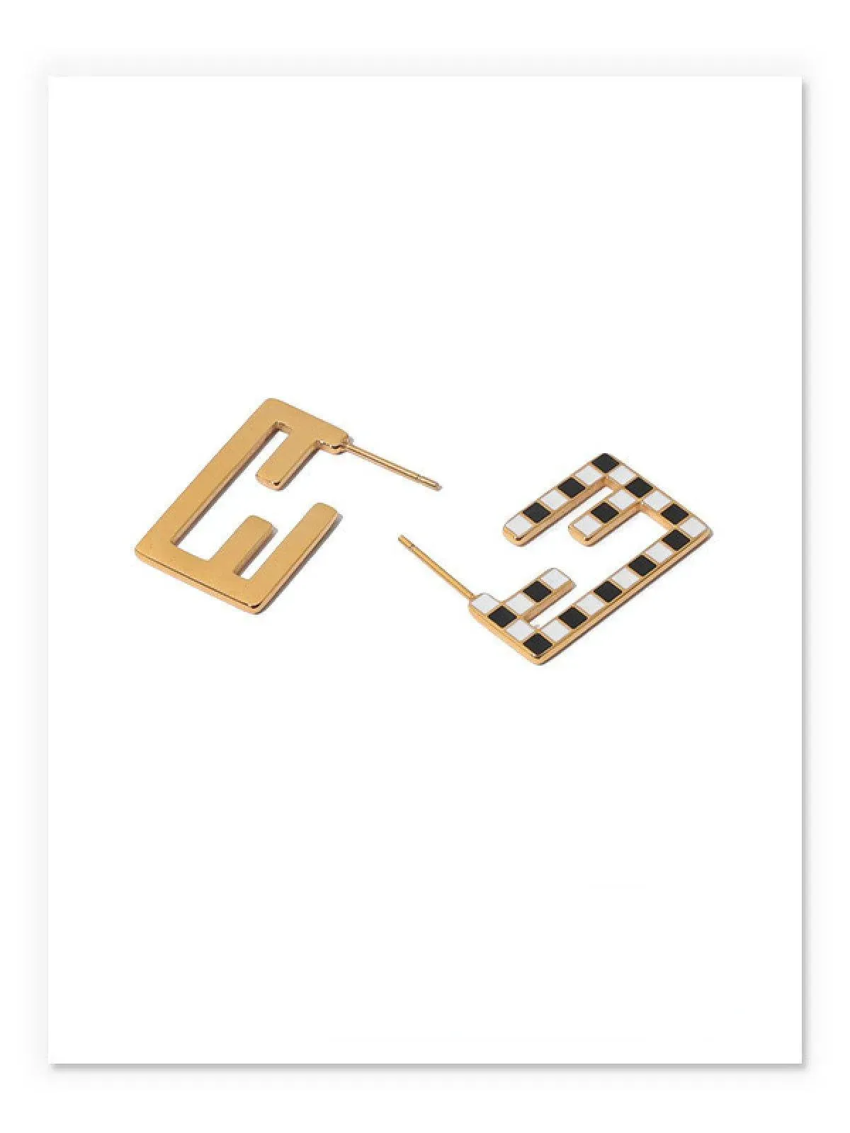 Geometric Black and White Enamel Earrings