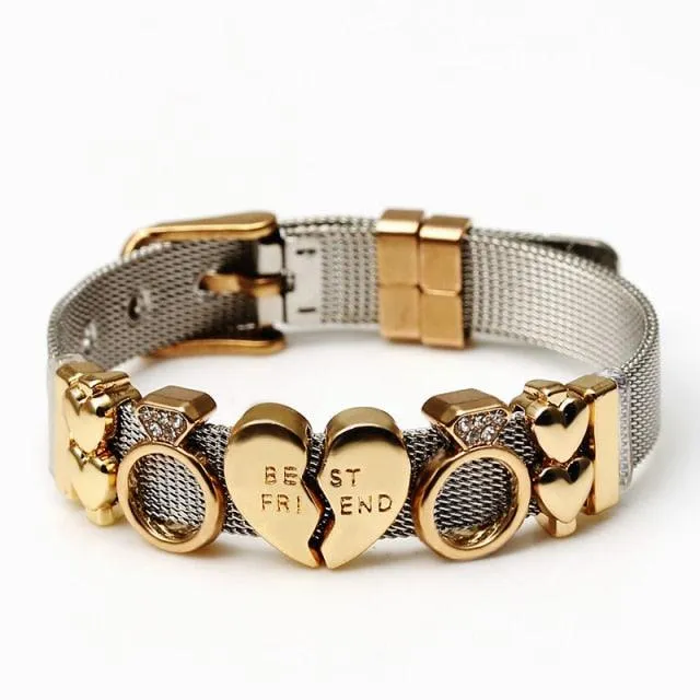 Golden Love Two-tone Stainless Steel Mesh Bracelets