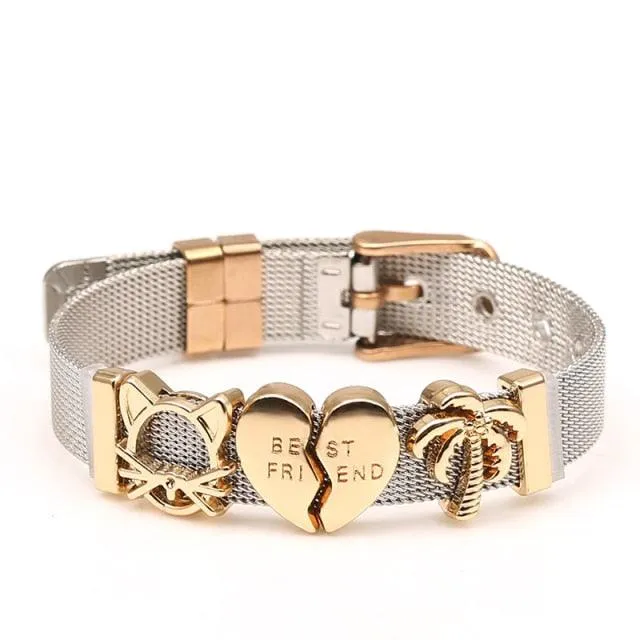 Golden Love Two-tone Stainless Steel Mesh Bracelets