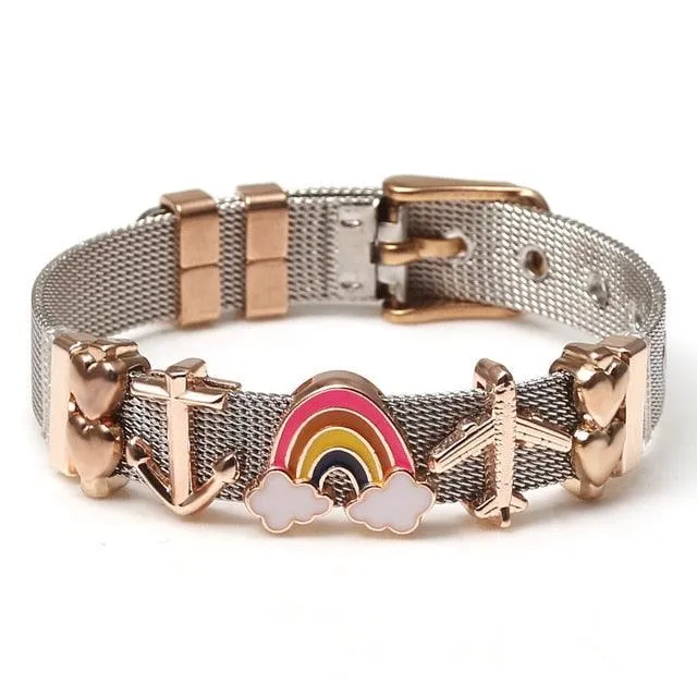 Golden Love Two-tone Stainless Steel Mesh Bracelets