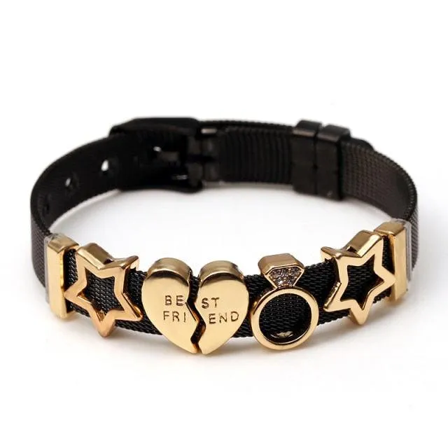 Golden Love Two-tone Stainless Steel Mesh Bracelets