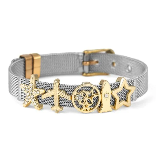 Golden Love Two-tone Stainless Steel Mesh Bracelets