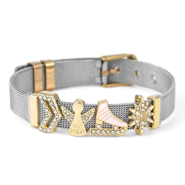 Golden Love Two-tone Stainless Steel Mesh Bracelets