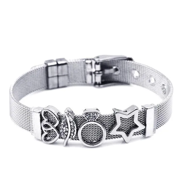 Golden Love Two-tone Stainless Steel Mesh Bracelets