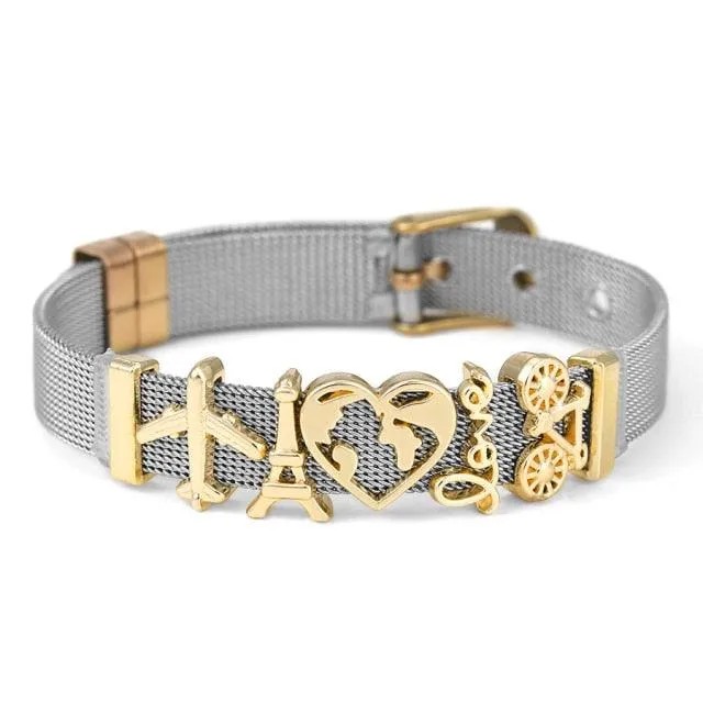 Golden Love Two-tone Stainless Steel Mesh Bracelets