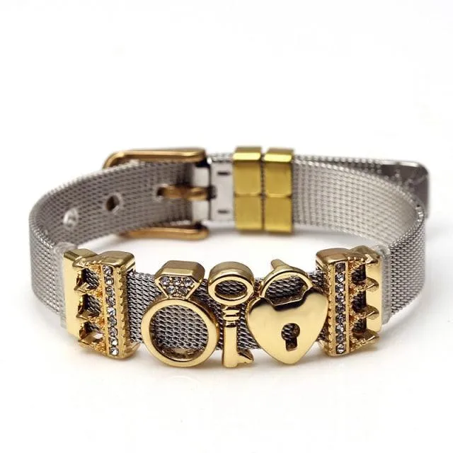Golden Love Two-tone Stainless Steel Mesh Bracelets