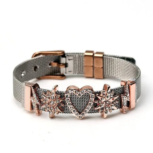 Golden Love Two-tone Stainless Steel Mesh Bracelets