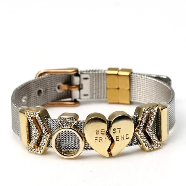 Golden Love Two-tone Stainless Steel Mesh Bracelets
