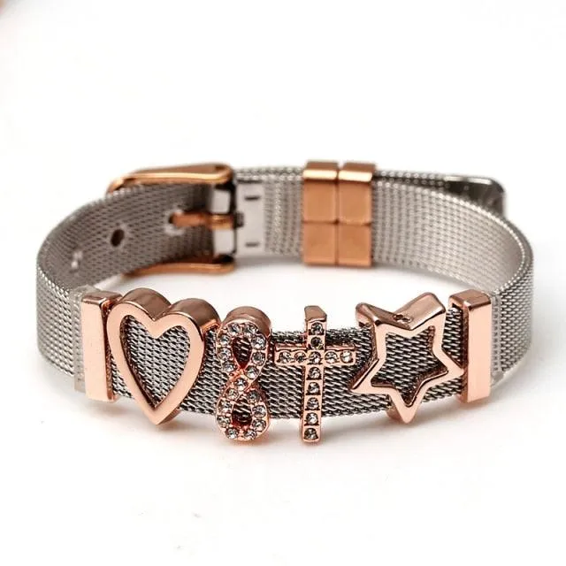 Golden Love Two-tone Stainless Steel Mesh Bracelets