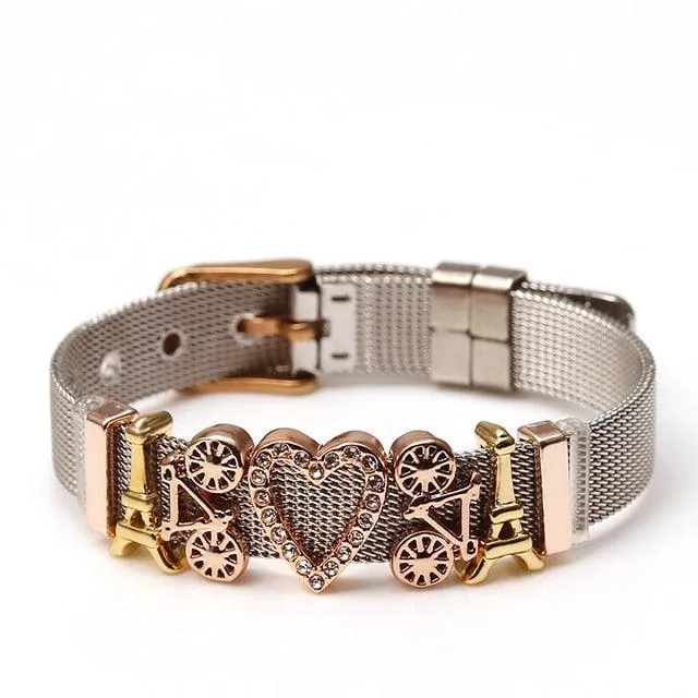 Golden Love Two-tone Stainless Steel Mesh Bracelets