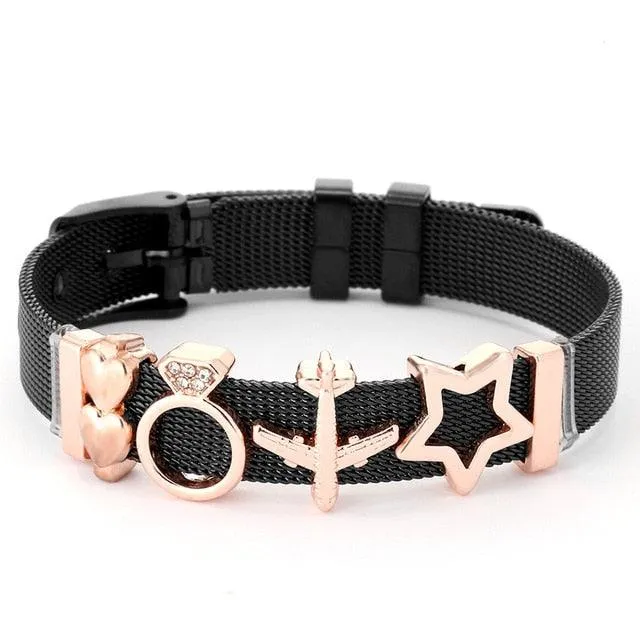 Golden Love Two-tone Stainless Steel Mesh Bracelets