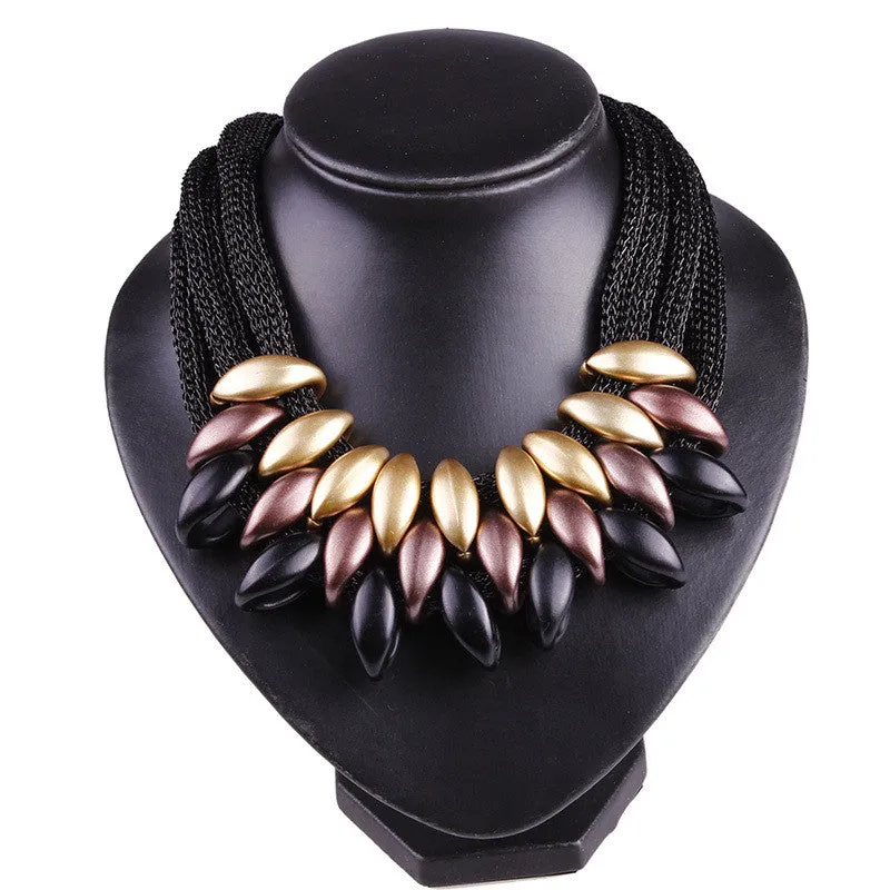 HOT Women Punk Gold Acrylic Waterdrop Pendant Close Knit Multilayer Twist Chain Chunky Choker Necklaces Gift