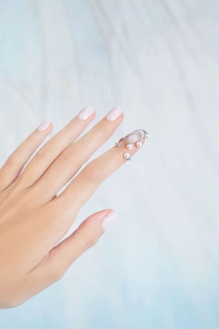 pearl wedding nail ring in silver