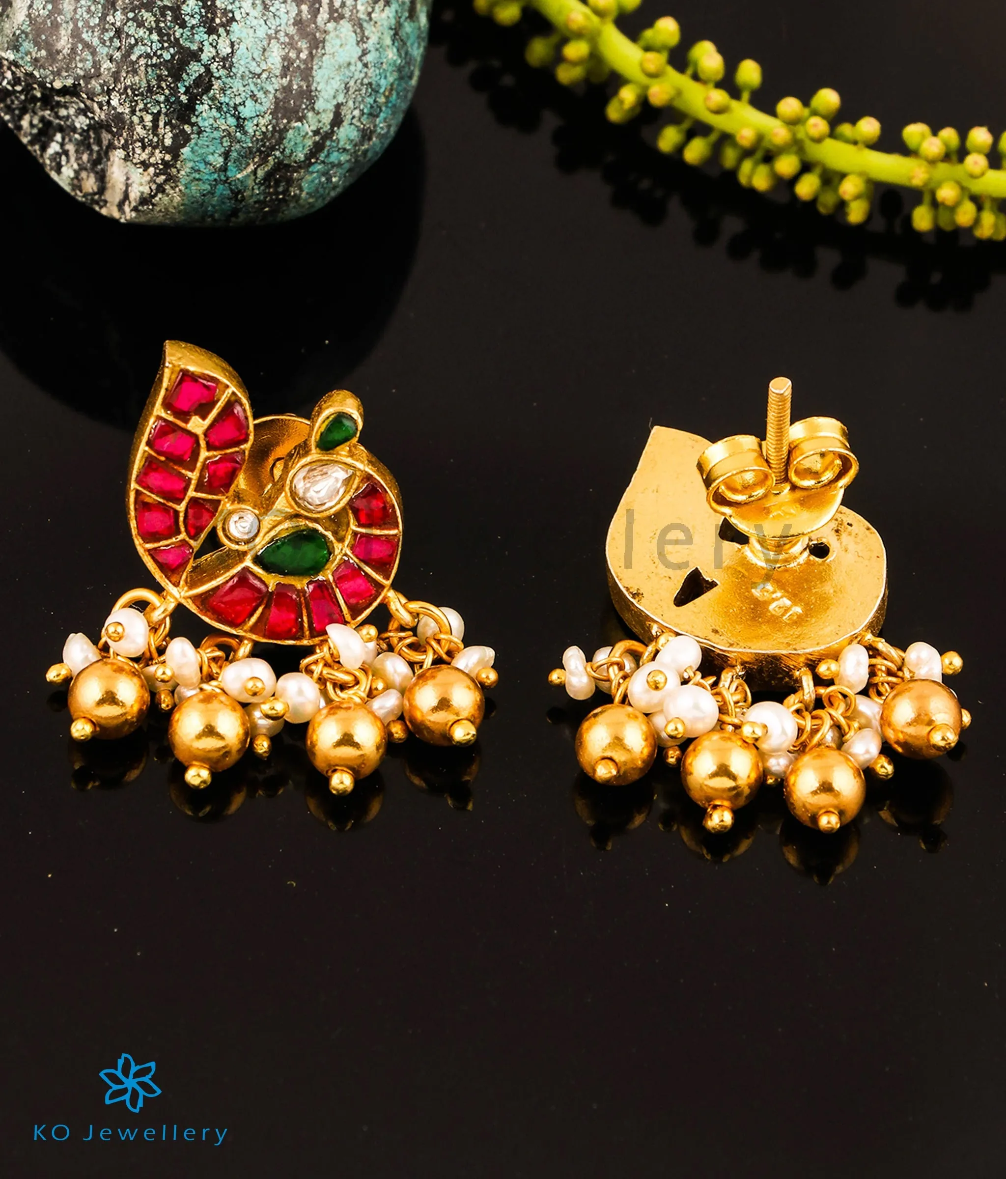 The Mandira Silver Peacock Kundan Earrings