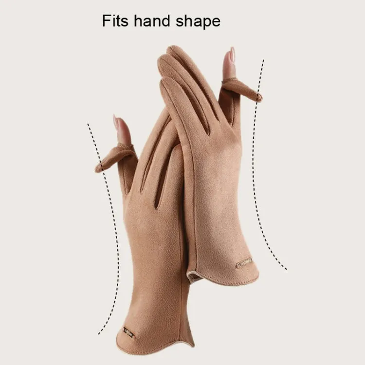 Touch Screen Plus Velvet Keep Warm Riding Gloves, Size: One Size(Women Dark Green)