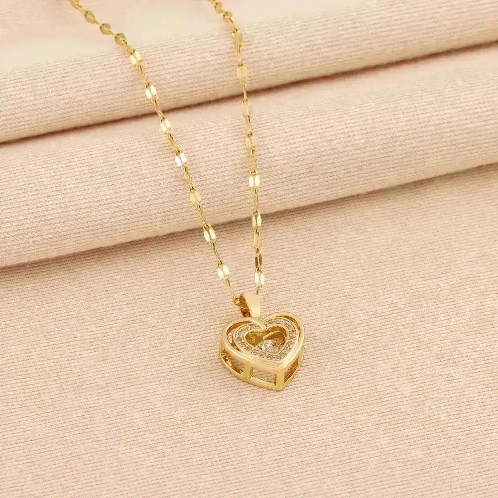 Valentines Day Gift Double-layer Smart Love Pendant Titanium Steel Necklace Fashion Jewelry Woman