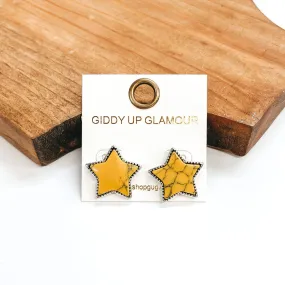 Western Star Faux Stone Post Earrings in Yellow
