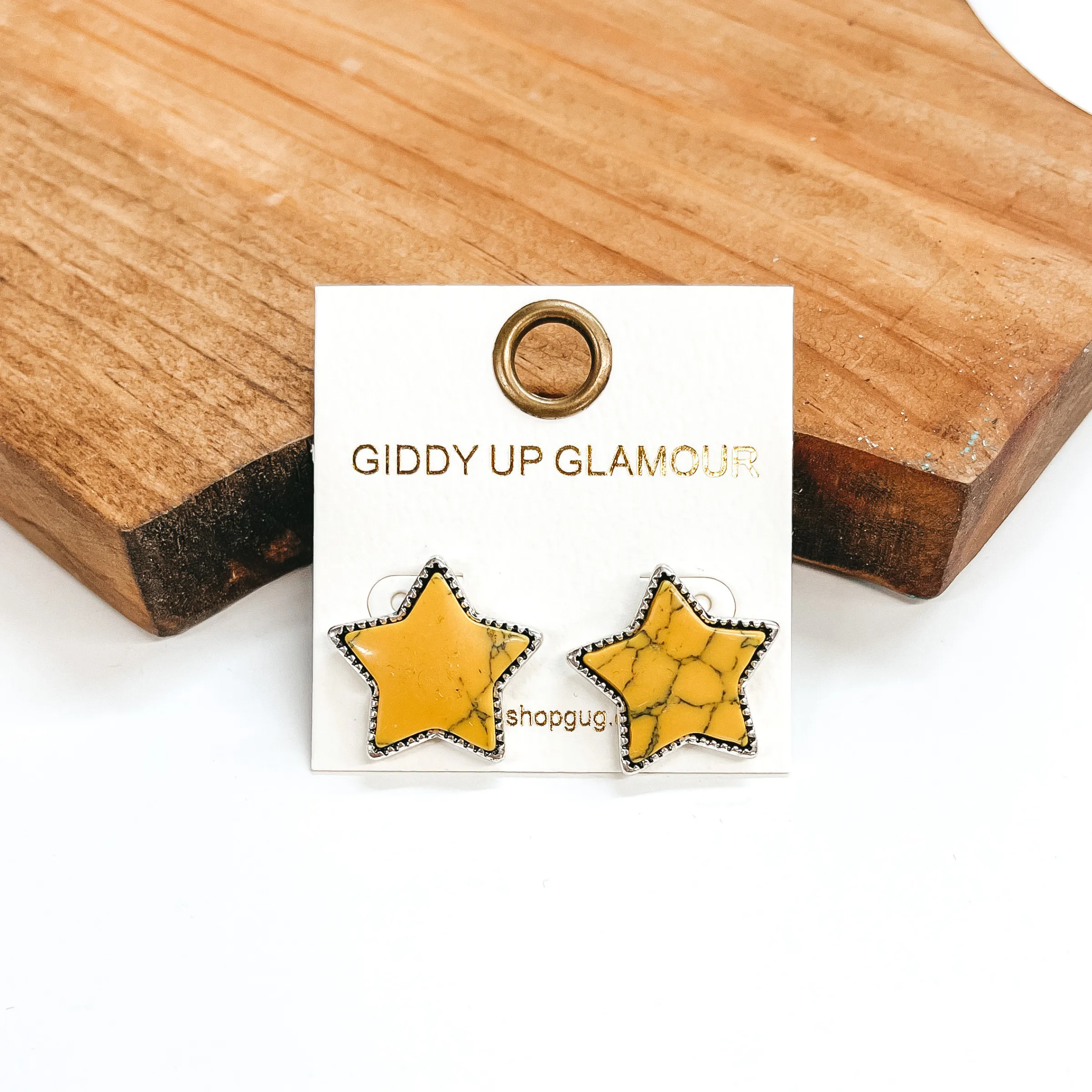Western Star Faux Stone Post Earrings in Yellow