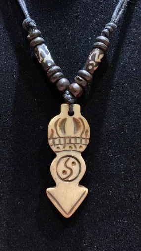 Yin Yang Phurba Adjustable Length Water Buffalo Bone Necklace